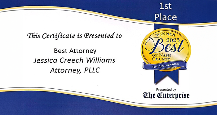 This Certificate is Presented to Best Attorney Jessica Creech Williams Attorney, PLLC